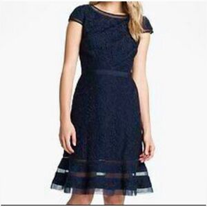 Adrianna Papell Navy Lace Fit & Flare Dress 16